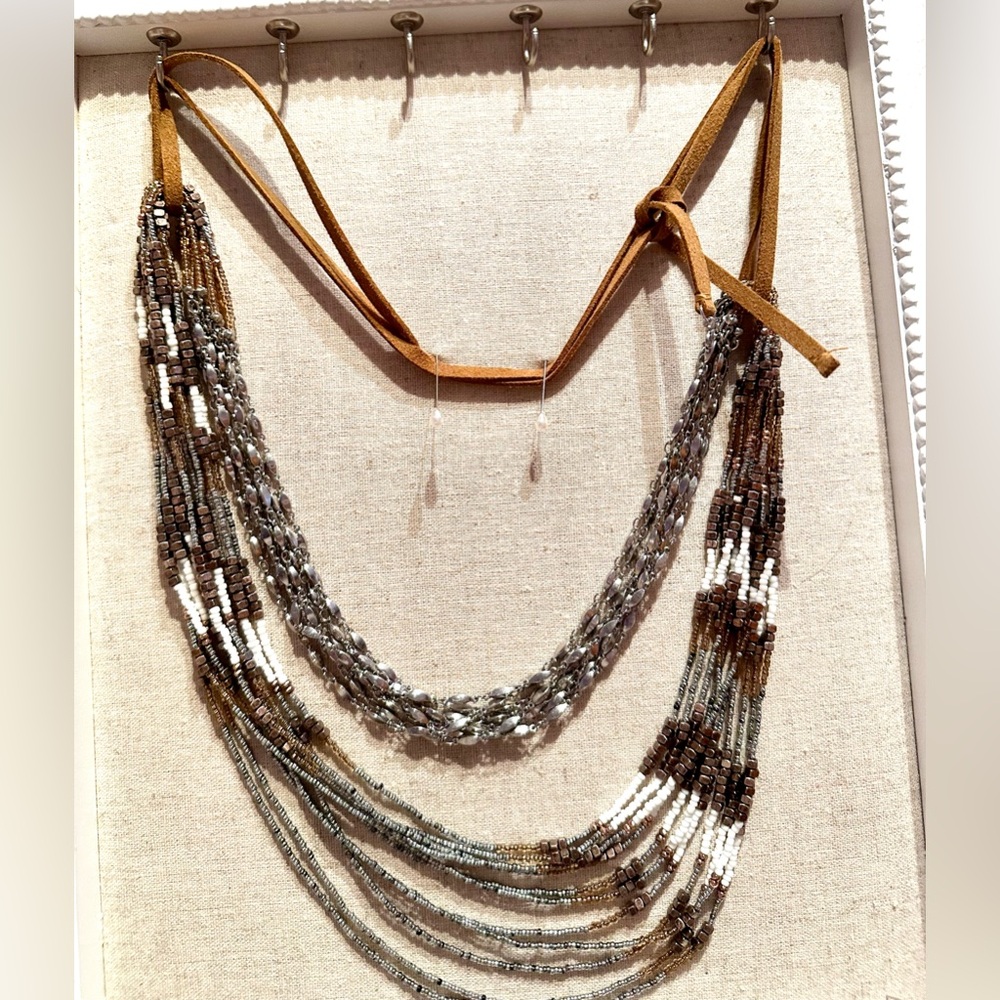 Stella & Dot versatile layering necklace with leather tie
